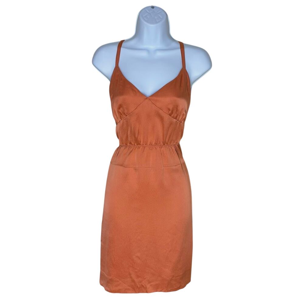 J Crew Dress Womens 12 Terracotta 100% Silk V Neck Spaghetti Strap Babydoll EUC
